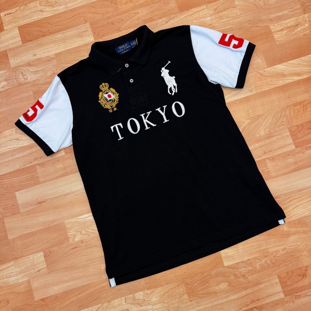 Polo Ralph Lauren Tokyo Big Pony Polo Shirt Mens XL Custom Slim Fit Black White